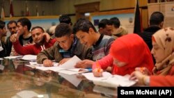 Syrian refugee students attend an informational meeting at Zarqa University in Zarqa, Jordan in January. They seek to apply for the EU scholarships or learn more about the grants. The scholarships would enable them to study at a number of colleges, not ju