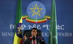Ethiopia's Ministry of Foreign Affairs spokesperson, Dina Mufti addresses the media during a briefing regarding the current situation of the country in Addis Ababa, May 8, 2021.