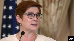 រូបឯកសារ៖ រដ្ឋមន្ត្រី​ការបរទេស​អូស្ត្រាលី​អ្នកស្រី Marise Payne ជាមួយ​រដ្ឋមន្ត្រី​ការបរទេស​លោក Antony Blinken (មិន​នៅក្នុង​រូប) ធ្វើសន្និសីទ សារព័ត៌មាន​រួមគ្នា​នៅ​ក្រសួង​ការបរទេស​អាមេរិក កាលពី​ថ្ងៃទី១៣ ខែឧសភា ឆ្នាំ២០២១ នៅក្នុង​ទីក្រុង​វ៉ាស៊ីនតោន។