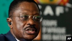 Le ministre Francisco Pascual Obama Asue lors d'une conférence de presse à Bata, Guinée équatoriale, le 30 janvier 2015.