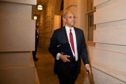 Sen. Cory Booker, D-N.J., leaves Capitol Hill in Washington, Jan. 31, 2020.