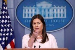 새라 샌더스 백악관 대변인이 지난 2018년 7월 백악관에서 정례브리핑을 열고 있다.