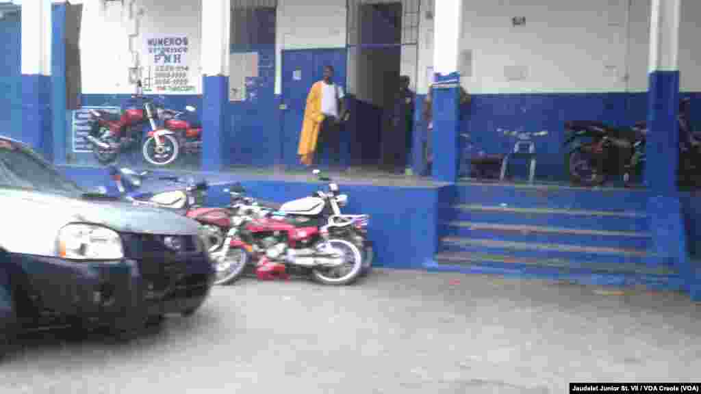 Rain continues to fall and street flooding is evident at a police station in Fort-Liberté, Haiti, in the wake of Hurricane Irma, Sept. 7, 2017.