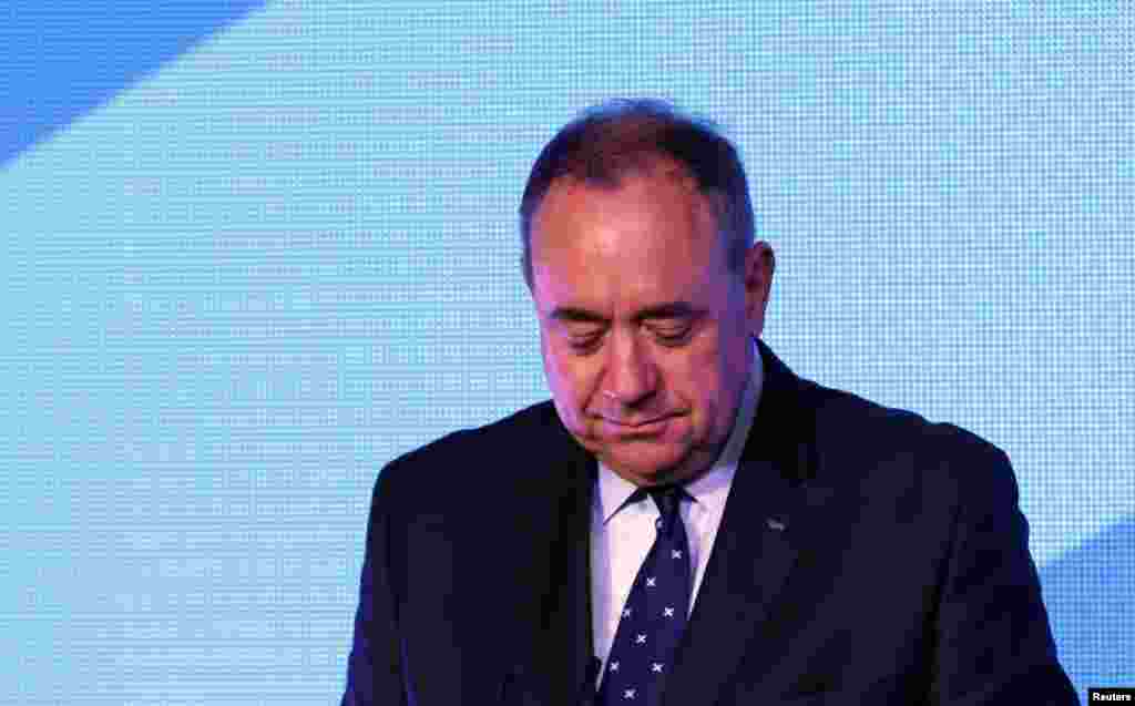 Scotland's First Minister Alec Salmond concedes defeat in the independence referendum at the "Yes" Campaign headquarters in Edinburgh, Scotland, Sept. 19, 2014.