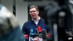 Pemimpin Partai Progresif Serbia, Aleksandar Vucic, di Belgrade, Serbia, 21 Juni 2020. 