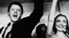 FILE - Former Arkansas Gov. Bill Clinton and his wife Hillary celebrate his victory in the Democratic runoff in Little Rock, Ark., June 8, 1982.
