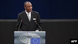 Le président guinéen Alpha Condé au Parlement européen, le 29 mai 2018, Strasbourg, France.