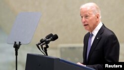 U.S. Vice President Joe Biden speaks during a meeting in Paul VI Hall at the Vatican, April 29, 2016.