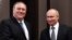 Russian President Vladimir Putin, right, and U.S. Secretary of State Mike Pompeo, pose for a photo before their talks in the Black Sea resort city of Sochi, southern Russia, May 14, 2019. 