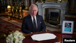King Charles III delivers a speech to the nation and the Commonwealth from Buckingham Palace, London, Friday September 9, 2022. Yui Mok/Pool via REUTERS