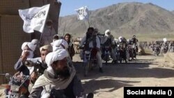 شماری از جنگجویان گروه طالبان پس از ورود به ولسوالی مالستان ولایت غزنی در اوایل جولای ۲۰۲۱ میلادی