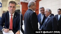 الی کوهن وزیر انرژی اسرائیل (چپ) با انتشار عکس دیدار پزشکیان - گوترش، نوشت: کبوتر با کبوتر، باز با باز