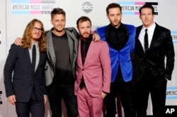 FILE - OneRepublic arrives at the 39th Annual American Music Awards in Los Angeles.