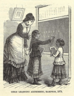 Native American students learning arithmetic at the Hampton Institute, Virginia, 1879.