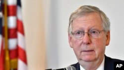 Senate Majority Leader Mitch McConnell, R-Ky., speaks at the Lincoln Day Dinner, June 30, 2017, in Elizabethtown, Ky.