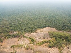 រូបឯកសារ៖ ទិដ្ឋភាព​ពី​លើ​ឧទ្ធម្ភាគចក្រ​បង្ហាញ​ពី​ការ​ខូចខាត​របស់​ព្រៃឡង់ ដោយ​សារ​សកម្មភាព​កាប់​ឈើ កាលពី​ថ្ងៃច័ន្ទ ទី១៨ ខែ​មេសា ឆ្នាំ២០១៦។ (រូបថត​ដក​ស្រង់​ចេញ​ទំព័រ​ហ្វេសប៊ុក​របស់​ស្ថានទូត​អាមេរិក)