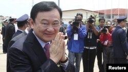 Former Thai prime minister Thaksin Shinawatra pictured in Cambodia on April 14, 2012.