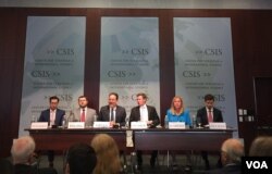 战略与国际问题研究中心（CSIS）2018年4月12日在华盛顿召开中国海上丝绸之路研究报告发表讨论会（美国之音叶林拍摄）