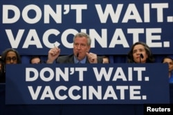 빌 더블라지오 뉴욕 시장이 9일 뉴욕시 브루클린에서 열린 기자회견에서 홍역 비상사태를 선포했다.