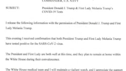 Memorandum from Physician to the President Sean Conley stating positive COVID-19 tests of the U.S. President Donald Trump and the First Lady Melania Trump