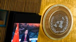 시진핑 중국 국가주석이 21일 제76차 유엔총회에서 화상 연설하고 있다.