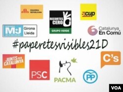 Candidates from 11 parties are seeking support from at least 5.5 million prospective Catalan voters in a regional election Thursday, Dec. 21, 2017. (G. Tobias/VOA)