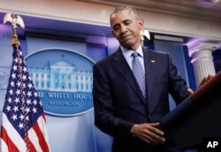 Prezident Barak Obama Oq uydagi so'nggi matbuot anjumanini tugatmoqda, 18-yanvar, 2017-yil.