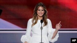 Melania Trump, wife of Republican Presidential Candidate Donald Trump speaks during the opening day of the Republican National Convention in Cleveland, July 18, 2016.