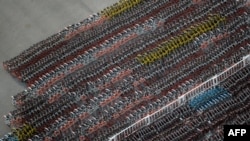 Impounded bicycles from the bike-sharing schemes Mobike and Ofo are seen in Shanghai, China.