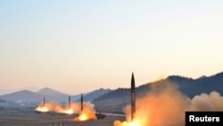 North Korean leader Kim Jong Un supervised a ballistic rocket launching drill of Hwasong artillery units of the Strategic Force of the KPA on the spot in this undated photo released by North Korea's Korean Central News Agency (KCNA) in Pyongyang March 7, 2017. KCNA/via REUTERS