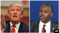 FILE- Republican presidential candidates Donald Trump, left, and Ben Carson.