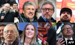 Eight candidates running in Russia’s March 18 presidential election, 2018.