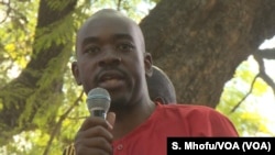 Nelson Chamisa leader of the Zimbabwe’s main opposition party the Movement for Democratic Change Alliance addressing his supporters in Harare, July 11, 2018.