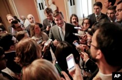 FILE - Sen. Ted Cruz, R-Texas speaks to members of the media on Capitol Hill in Washington, July 13, 2017.