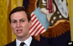 FILE - White House adviser Jared Kushner speaks in the East Room of the White House in Washington, May 18, 2018.