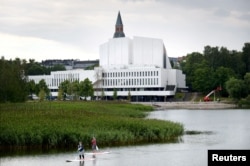 FILE - Finlandia Hall, which will serve as a media center during the meeting of U.S. President Donald Trump and Russian President Vladimir Putin on July 16, is pictured in Helsinki, Finland, July 4, 2018.