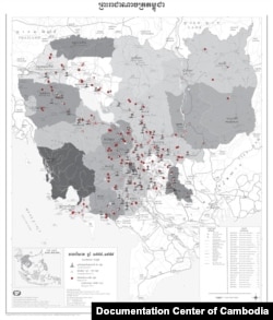 Cambodia’s Killing Fields Map: The Documentation Center of Cambodia uses global satellite position mapping combined with fieldwork to document mass graves nationwide. To date, it has identified over 388 genocide sites containing more than 19,000 mass graves (these are defined as any pit containing 4 or more bodies, although some graves hold over 1,000) dating from the Khmer Rouge regime. The Center has documented 196 prisons from Democratic Kampuchea and 81 genocide memorials. (Source: Documentation Center of Cambodia Archive)