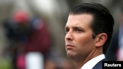 FILE - Donald Trump Jr. attends the annual White House Easter Egg Roll on the South Lawn of the White House in Washington, April 2, 2018.