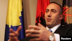 President of the Alliance for the Future of Kosovo (AAK) Ramush Haradinaj, a Kosovo Albanian former guerilla commander who served briefly as prime minister, speaks during an interview with Reuters at the AAK headquarters in Pristina, Dec. 4, 2012.