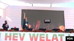 Nowruz Kurdish new celebrations in Diyarbakir organized by the HDP Party gave the party a chance to promote its mayor candidates like Kezban Yilmaz. (DJones/VOA)
