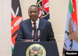 Kenya's President Uhuru Kenyatta addresses the Nation at State House in Nairobi, Kenya, Aug. 7, 2017.
