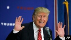 FILE - Then-presidential candidate Donald Trump speaks during a campaign stop in Keene, New Hampshire, Sept. 30, 2015. Trump aggressively campaigned against Obamacare, saying he would introduce a better plan.