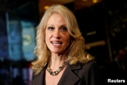Kellyanne Conway, campaign manager and senior advisor to the Trump Presidential Transition Team, speaks to the media at Trump Tower in New York, Nov. 16, 2016.