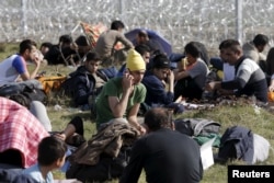 Migrants from Afghanistan take a rest on a field next to a border fence at the Macedonian-Greek border in Gevgelija, Macedonia, Feb. 23, 2016.