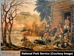 An 1813 painting by John Blake White that many believe was used as a propaganda tool. The well-regarded artist painted many works depicting military scenes from the War of 1812.