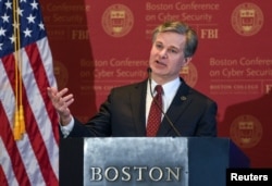 FBI Director Christopher Wray speaks at the 2018 Boston Conference on Cybersecurity at Boston College, in Boston, Massachusetts, March 7, 2018.