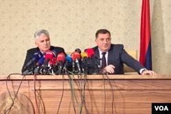 Dragan Čović i Milorad Dodik govore na konferenciji za novinare nakon sastanka na stranačkom nivou, Istočno Sarajevo, 12. novemar 2018.
