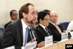 United Nations High Commissioner for Human Rights Zeid Ra'ad Al Hussein speaks during the opening of the 38th session of the U.N. Human Rights Council in Geneva, Switzerland, June 18, 2018.