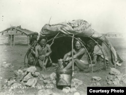 This 1898 photo by Jesse Hastings Bratley shows a group of Sicangu Lakota men in a sweat lodge, covering raised. Likely taken at Rosebud Reservation, South Dakota. Negative 53401 A, National Anthropological Archives, Smithsonian Institution, Washington, D