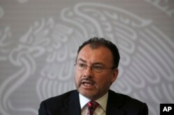 Mexican Foreign Secretary Luis Videgaray speaks at a press conference in Mexico City, June 19, 2018.